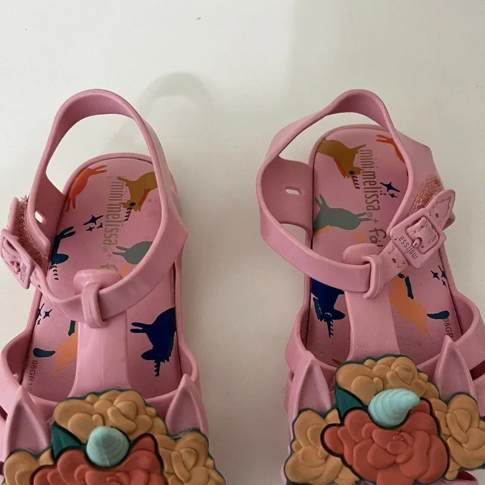 Mini Melissa Aranha + Fabula B Pink Unicorn Horn Sandals Toddler Girls Size 9